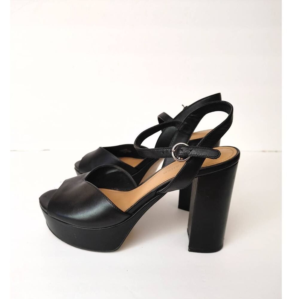 Marc Fisher Dercy Platform Heel Sandals Leather Sz 8.5 Black